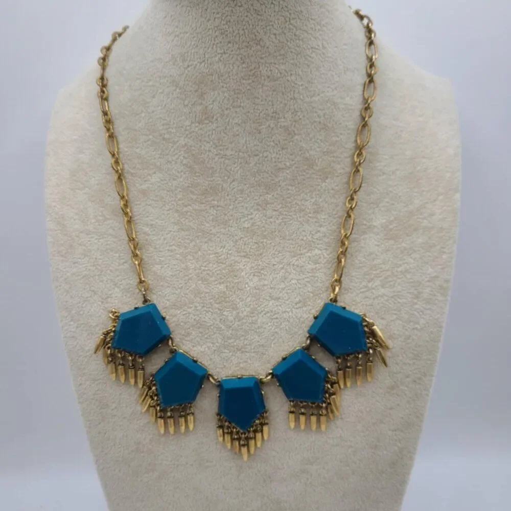 J Crew Emerald Green Resin Necklace with Fringe